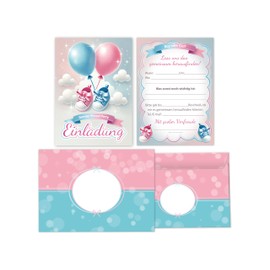 Limonia 15 Gender Reveal Party Invitations with Envelopes - Stylish Baby Shower Invitations 'Boy or Girl' - Baby Surprise Party - Baby Booties in Blue and Pink
