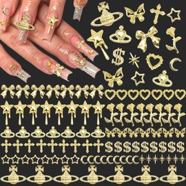 RODAKY 120PCS Gold Nail Charms 3D Bow Butterfly Charms for Nails 12 Styles Nail Jewelry Decoration Metal Nail Art Charms and Gems Women Manicure Supplies Nail Accessories