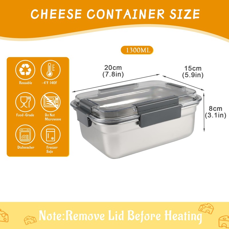 Yomjarl Cheese Container for Refrigerator,Cheese Stainless Steel Container with Lids,Deli