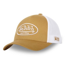 Von Dutch LOFB Adjustable Trucker Cap for Men and Women, white / brown