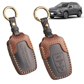 TatkDIY, Compatible New Corolla Cross Accessory Parts, Key Case, Key Holder, Genuine Leather, Custom Accessory Parts, 10 Series, Dress Up, Interior Parts, Prevents Dropping Scratches (3 Button Black
