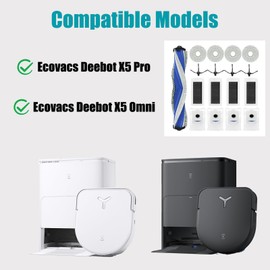 17Pcs Accessories Kit for Ecovacs Deebot X5 Pro, Deebot X5 Omni Robot Vacuum, 1 Main Brush 4 HEPA Filters 4 Dust Bags 4 Mop Pads 4 Side Brushes