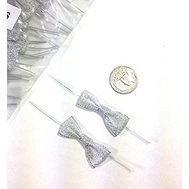 50pcs Metallic Silver Pre-Tied Ribbon Bows - 1 1/4" Mini Silver Bows