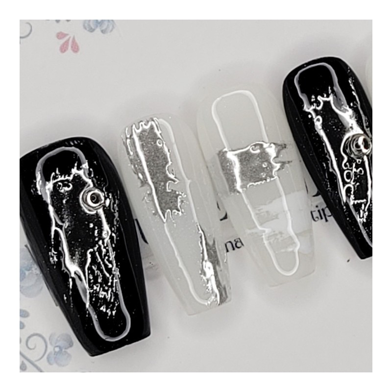 Metallic Dripping Handmade Nail Tips - Almond S / 메탈릭