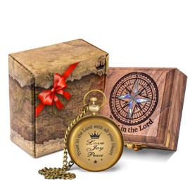 Engraved Brass Compass with Wooden Box - Inspirational Religious Gift for Men and Women - Perfect for Graduation, Christian, Catholic, Communion, Confirmation