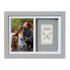 Better World Pets Paw Print + Photo Keepsake Frame Holds 4 x 6 inch Picture – Memorial Clay Imprint Kit – for Dogs and Cats – Perfect for Pet Lovers – Wall Mount, Grey