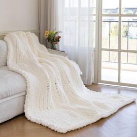 Larexius Chunky Knit Blanket - Luxury Soft Cozy 60 * 80 Throw Blanket,100% Woven Blanket Rope Knot Throw Blanket for Couch, Sofa, Home Decor, Gift - Machine Washable（Milk White）