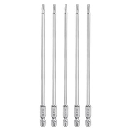 HARFINGTON 5pcs T15 Torx Bit 1/4" Hex Shank 6" Long S2 Steel Magnetic Tamper Resistant Star Bits Torx Head with Hole Industrial Grade for Driver Drill Bits Remove Fastening Screws