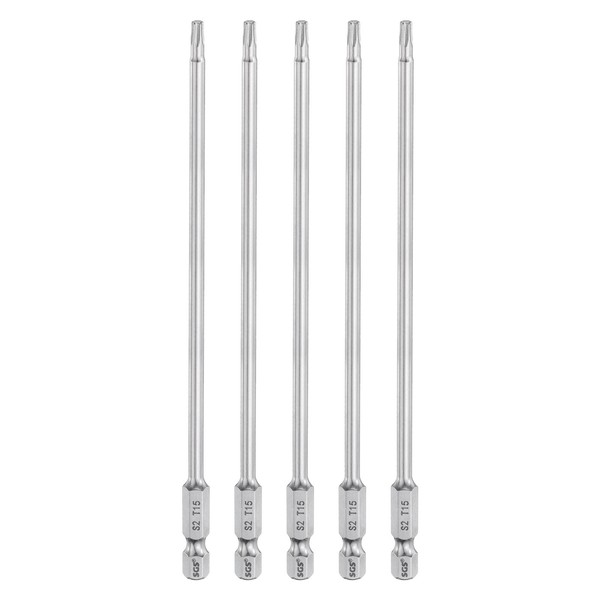 HARFINGTON 5pcs T15 Torx Bit 1/4" Hex Shank 6" Long