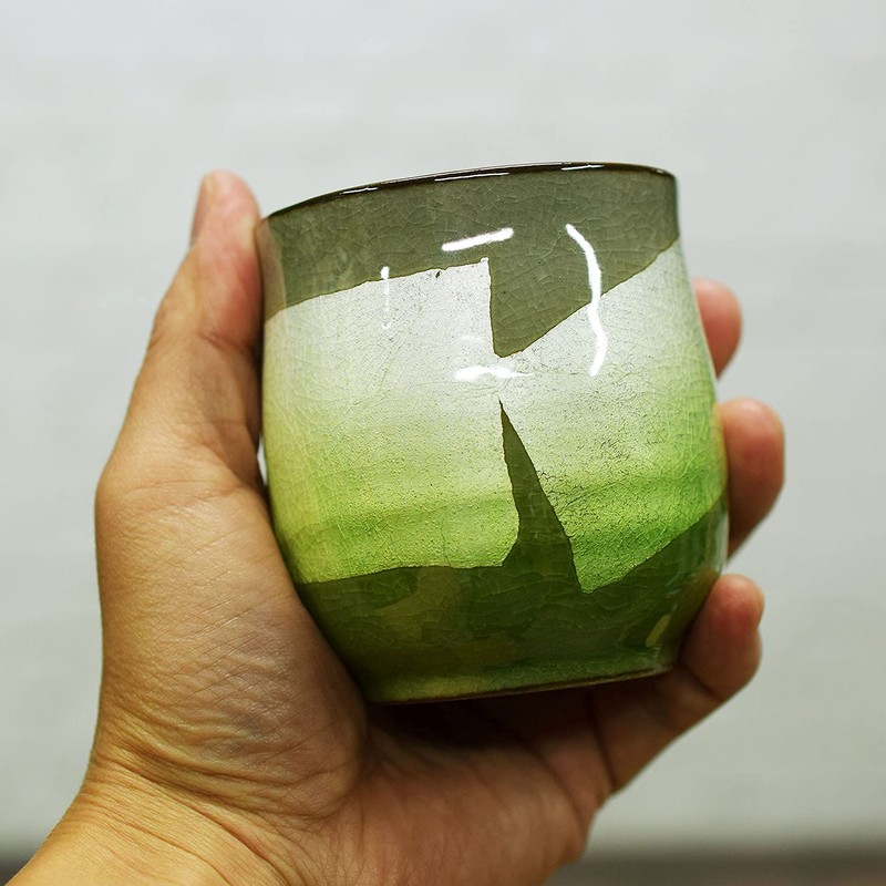 Kutani Ware Yunomi Ginai (Green), Ceramic, Japanese Tableware, Tea Bowl,