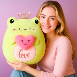 PLAYNICS Original 14-inch Large Frog Plush Pillow Stuffed Animal Toy,Big Size Cute Soft Toys Fat Kawaii Plushie,Gift for Kids Girls Boys Girlfriend Children