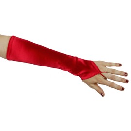 Cinderella Satin Fingerless Elbow Length Gloves, Red