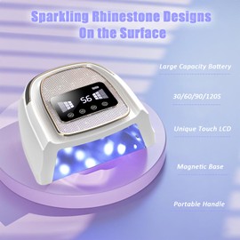 Asimebesty Professionelle UV Lampe für Gel Nägel, 120W UV LED Nagellampe für Gelnagellack, Wiederaufladbare Kabellose UV Nagel Lampe mit automatischem Sensor und LCD-Display für Salon & Zuhause