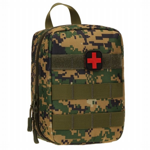 PHOENIX IKKI First Aid Bag in 6 Colors, Camouflage Pattern, Medical, Disaster Prevention, EMT, First Aid, Tactical, Medical Pouch, Molle System Pouch, EDC Pouch, Tool Bag, Cross Patch Included, Jungle Digital Camo
