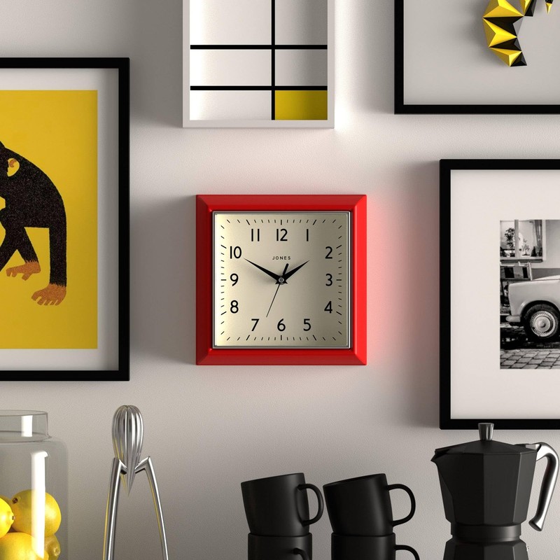 JONES CLOCKS® Mustard Wall Clock | Square Retro Clock |
