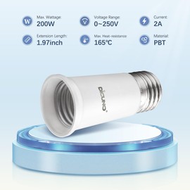 DiCUNO E26 Socket Extender, E26 to E26 Standard Medium Base Lamp Bulb Socket Adapter of 5CM/1.97 Inch Extension, Max 200W Light Bulb Extender 2 Pcs