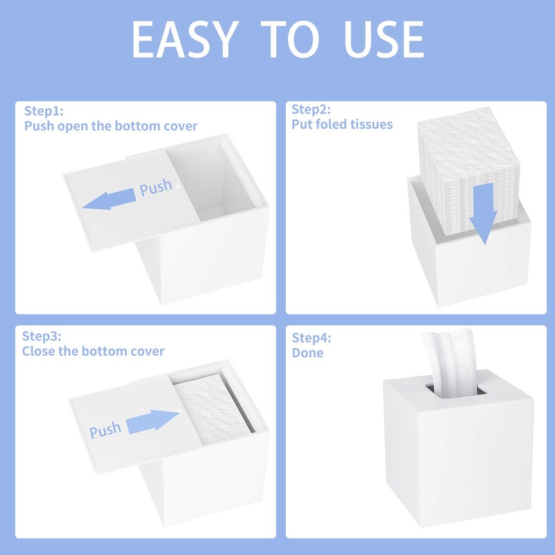 HIIMIEI Acrylic Tissue Box Cover White Tissue Holder Square Napkin