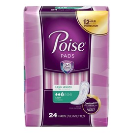 Poise Ultra Thin Pads Long Length Light Absorbency 24 Count (2 Pack)