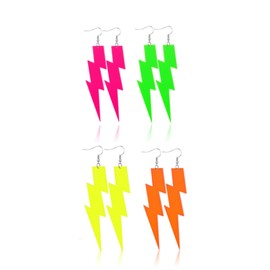3/4Pairs Neon Earrings for Women 80s 90s Outfits for Women Neon Shirts for Women Acrylic Lightning Star Drop Dangle Earrings Retro Neon Accessories for Party