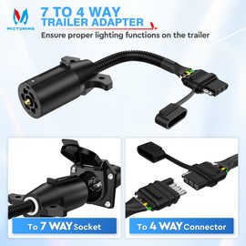 MICTUNING 7 Way Blade to 4 Way Flat Trailer Adapter, 7 Pin Round to 4 Pin Towing Wiring Connector Trailer Light Socket Converter Cable for Trailer RV