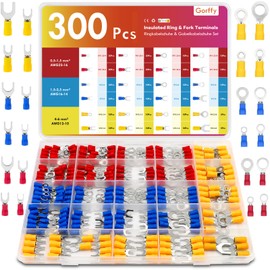Gorffy Fork Cable Lugs, 300 Pieces Cable Lugs, 0.5-6.0 mm² Crimp Connectors, Cable Lugs Set, Insulated Electrical Crimp Connectors