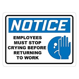 decals Notice: Employees Must Stop Crying Before Returning to Work Decal Sticker - Blue Cartoon Letter Print Office Humor Sticker Decal for Vehicle, Wall