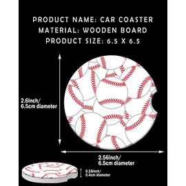 Car Coasters for Drinks Absorbent,2 Pack Car Coasters for Women & Men,Cute Auto Accessories with A Finger Notch for Easy Removal 2.56",Baseball