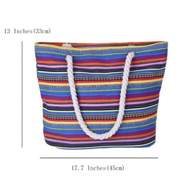 FAVORTALK Beach Bag with Zipper Shoulder Bag Large Capacity Tote Bags with Zipper for Women School Work Shopping Travel Daily Use(Yellow and Blue Stripes),B25812