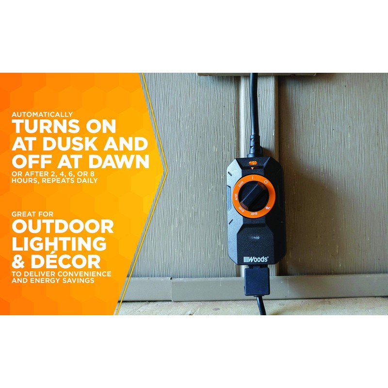 Woods 50121WD Outdoor Dusk to Dawn Lighting Timer, 1 Grounded