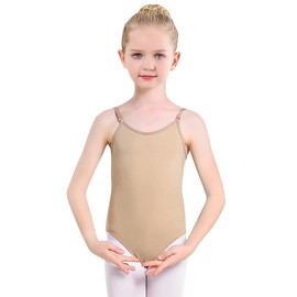 PythJooh Girls' Nude Camisole Undergarment Leotard Basic Seamless Camisole Leotard with Adjustable Straps for Dance/Ballet/Gymnastics