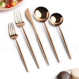 Homelux Theory 18/10 Rose Gold Silverware Set, 2 Cutlery Set of 5pc Mirror Polished Spoons & Forks Set, Fancy Stainless Steel Utensils Set, Adaline Royal Modern Silverware Set, Rose Gold Flatware Set