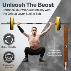GripUp Powerlifting Belt for Weight lifting Lever Buckle Leather Gym Belt 10mm Thick 4-Inch Lumbar Back Support Men Women for Bodybuilding Deadlifts Dips Strength Training Workout (Brown, M)