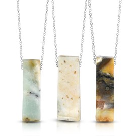 AeraVida Minimalist Bar Pendant Necklace in 925 Sterling Silver | Assorted Natural and Simulated Stone Styles | Elegant Everyday Jewelry (Multicolor)