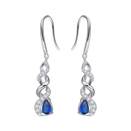 Qings September Birthstone Dangle Earrings - 925 Sterling Silver Cubic Zirconia Dark Blue Gem Stone Sapphire Infinity Earrings Piercing Sparkling Jewelry for Women Girls Teens