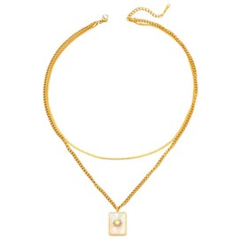 XYWstore Women's Stainless Steel Gold Plated Pendant Necklace, Geometric Square Shell Pendant (gold)