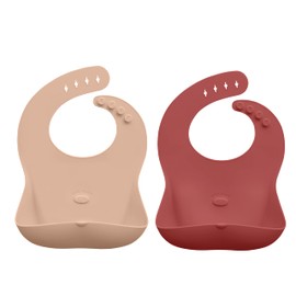 Abiie Ruby Wrapp Silicone Bibs for Babies - Waterproof Bib Made with Stain Resistant Material - Front Pocket for Catching Food - Silicone Toddler Bibs (Terra Cotta + Apricot Blush)