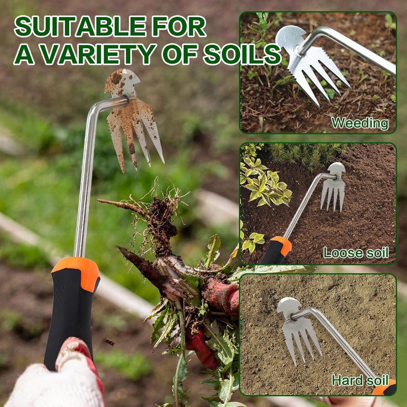 Gardena Garden Hand Weeder with Handle Rubber Handle, Premium Manganese