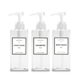 Shampoo Dispenser Refillable with Pump, YACEYACE 16.9oz Set of 3 Clear Shampoo Bottles, Empty Shampoo and Conditioner Dispenser, Shampoo Conditioner, Body Wash Dispenser Shower Refillable Bottles