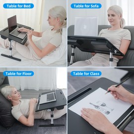 Bed Desk for Laptop, Adjustable Lap Desk for Bed with 2 Storage Drawers, Premium Leather Laptop Desk for Bed, Foldable Laptop Bed Table for Eating, Working, Writing and Drawing