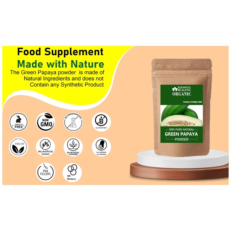 Blessfull Healing Organic Green Papaya Powder 100% Pure Natural 100