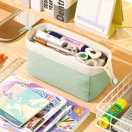 MAMUNU Pencil Case Large Capacity, Wide Opening Pencil Case with Zipper Portable Handle, Big Pencil Pouch, Aesthetic Pencil Case Stationery Organizer for Office College Teen Girls Men Women