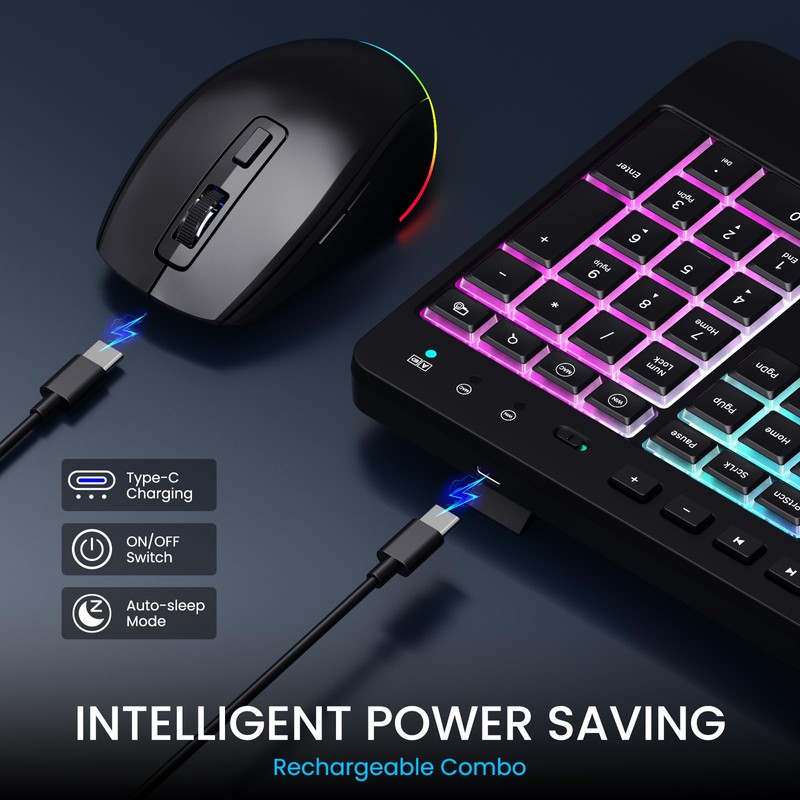 LIZRROT Wireless Keyboard and Mouse Combo - RGB Backlit, 2.4G