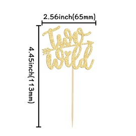 24 piezas de decoración para magdalenas salvajes con purpurina dorada para baby shower, 2º cumpleaños, para niños, niñas, segundo cumpleaños, fiesta temática bohemia, suministros de decoración de pasteles