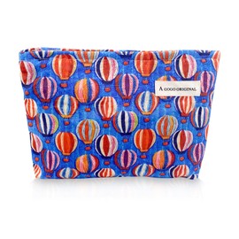 Yovell Floral Makeup Bag Cute Makeup Pouch Travel Organizer Toiletry Bag Canvas Makeup Bag with Zipper Large Cosmetic Bags for Women Girls, Balloons Blue, Cute Makeup Bag