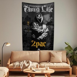 Rapper Tupac 2pac Tapestry Pop Singer Wall Hanging Bedroom Dormitory Background Cloth Home Decor Aesthetics Festival Gift - Color: 40x30in