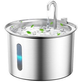 oneisall Stainless Steel Cat Water Fountain, 2L Water Fountains for Cats Indoor with Quiet Pump and 3 Replacement Filters, Pet Water Fountain Faucet Spout Design Cat Fountain Drinking Inside, PWF 001