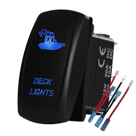 BACAUTOPARTS Blue Backlit Deck Lights Rocker Switch with Jumper Wires 5P ON-Off SPST Toggle Switch for Marine Boat Pontoon Fishing Boat Yacht Sailboat Ship 12V/20A 24V/10A