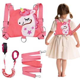 YTACREA 3 in 1 Toddler Baby Reins, Baby Walking Harness with Anti Lost Wrist Reins, Child Harness and Leash with Key Lock, Child Protective Leashes While Walking for Outdoor Activity, Unicorn