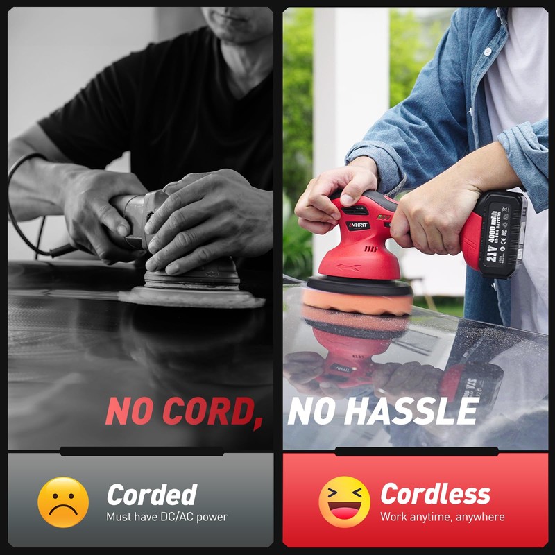 Avhrit 6 Inch Cordless Car Buffer Polisher: 2x4000mAh Batteries Car