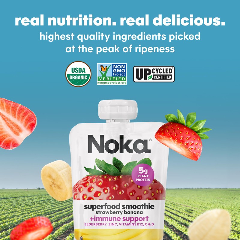 NOKA Organic Strawberry Banana Superfood Smoothie 4pk, 4.22 OZ